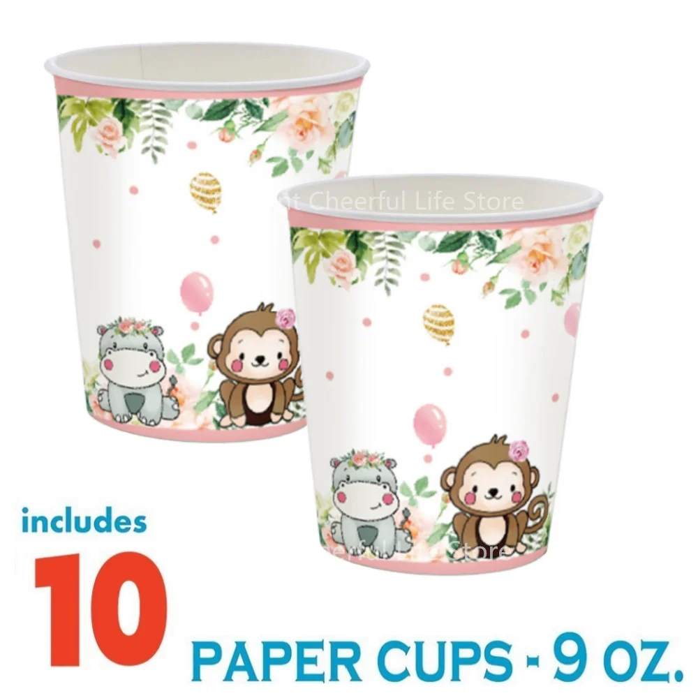 Dschungel Safari Party Dekorationen rosa Tier druck Geschirr Set Pappbecher Teller Servietten Baby party Kinder Geburtstags feier Lieferungen – Detail 6