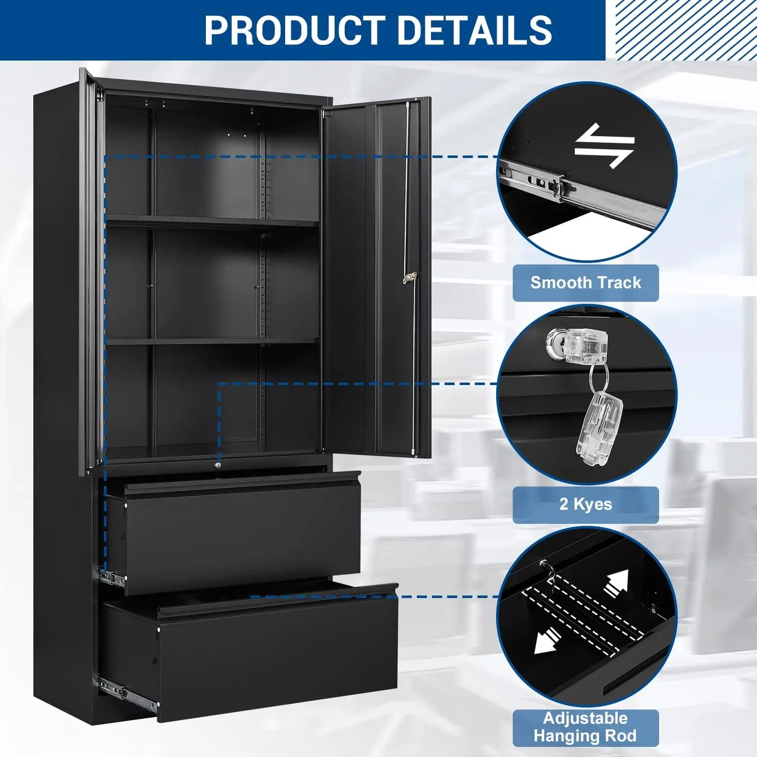 Metal Lockable File Cabinets with Drawers, Steel Filing Locker for Home Office, Holds Letter/Legal/A4 Size