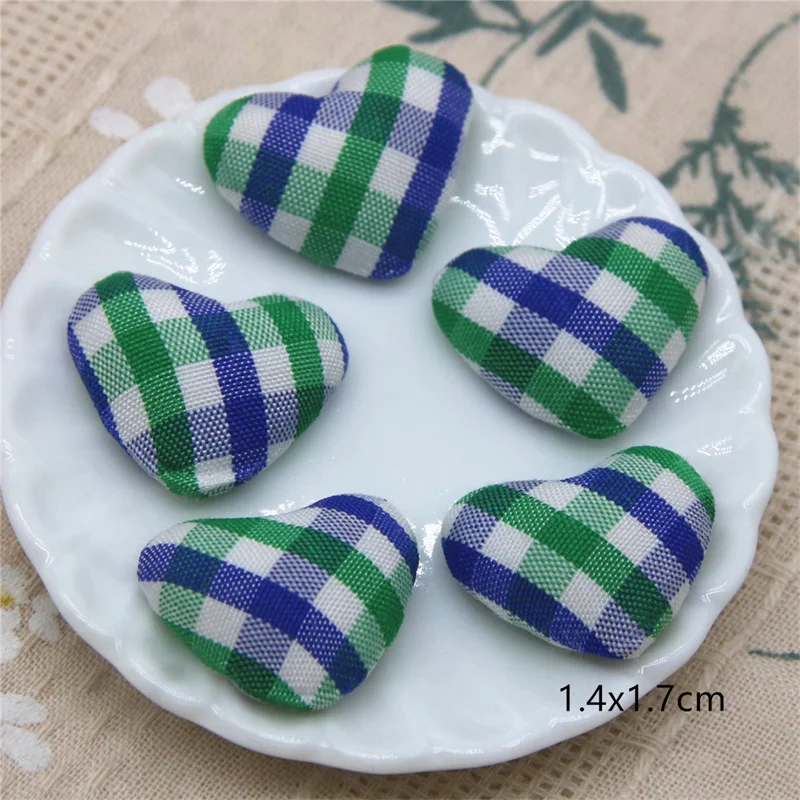 50pcs Mix Color Flatback grid Fabric Covered Heart Buttons Home Garden Crafts Cabochon Scrapbooking DIY 15mm