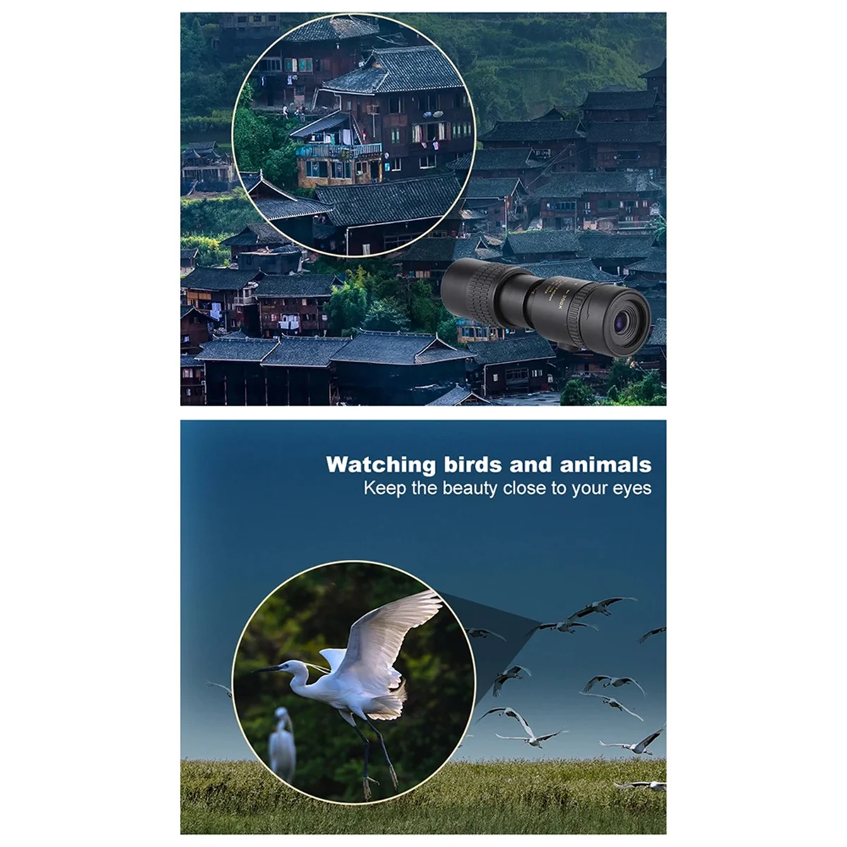 SMIEA 10-300x40 HD Zoom Monocular Telescope Mobile Telephoto Lens W/Tripod for Outdoor Camping Bird Watching Traveling