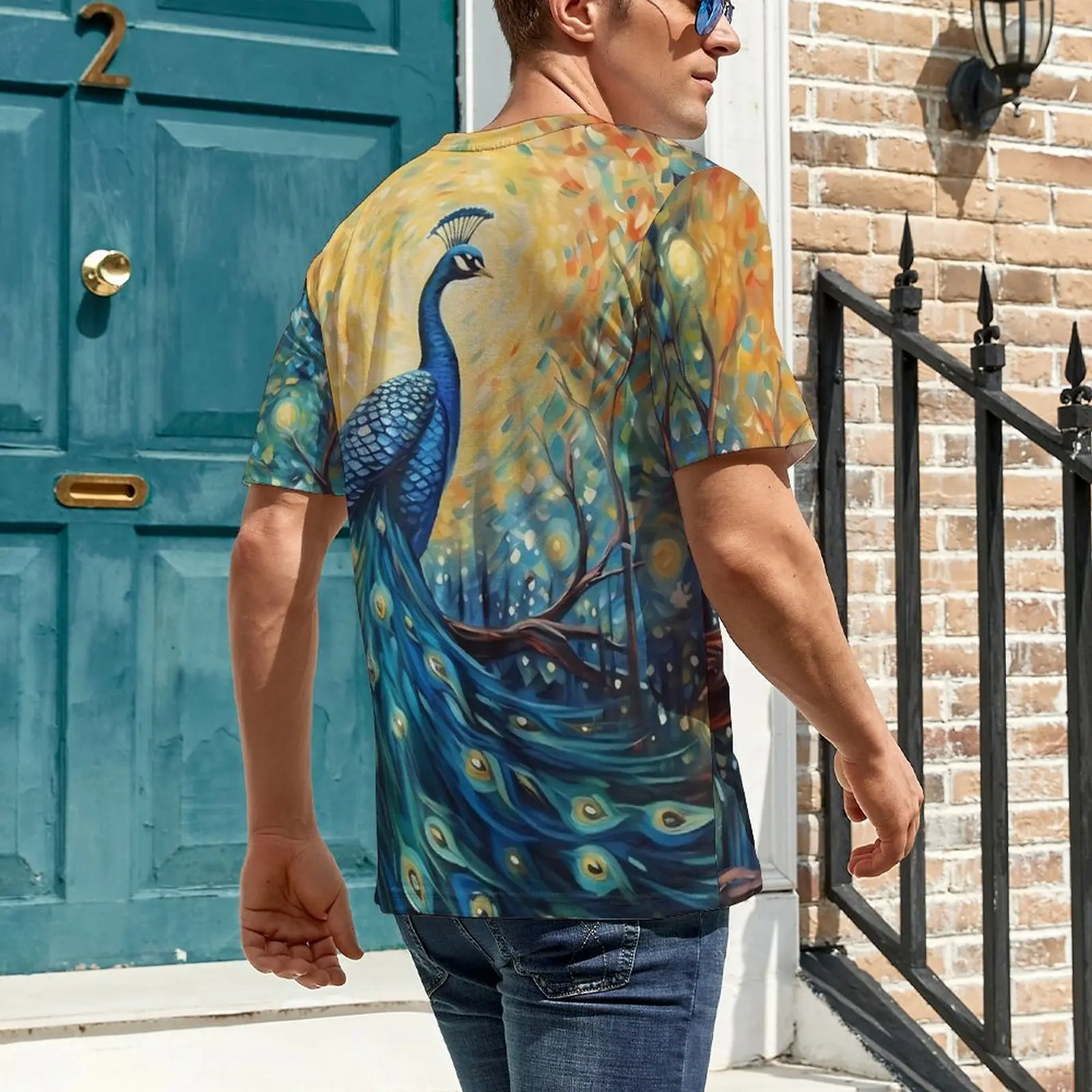 Oversize T-Shirt Summer Fantasy Painting About Peacock T Shirts  Casual O Neck Tshirt Male Popular Design Tops