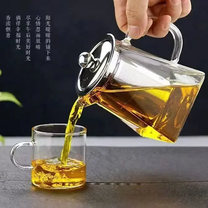 Heat Resistant High BorosilicateGlass Teapot with Stainless Steel Tea Strainer Household for Tea Summer Winter Drinkware