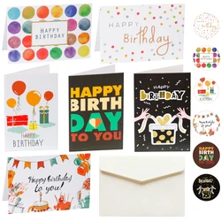 6Sets Happy Birthday Gift Cards Balloon Cartoon Assorted Greeting Card with Envelope and Sticker Birthday Party Invitation Card