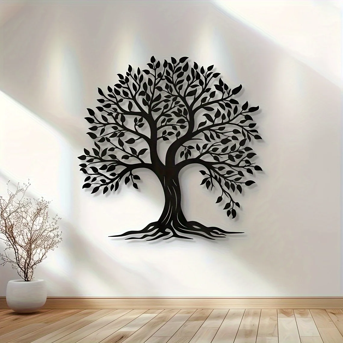 1pc Elegant Tree of Life Black Metal Wall Sculpture, Artistic Decorative Style,  Exquisite Leaf Details, Suitable for Home