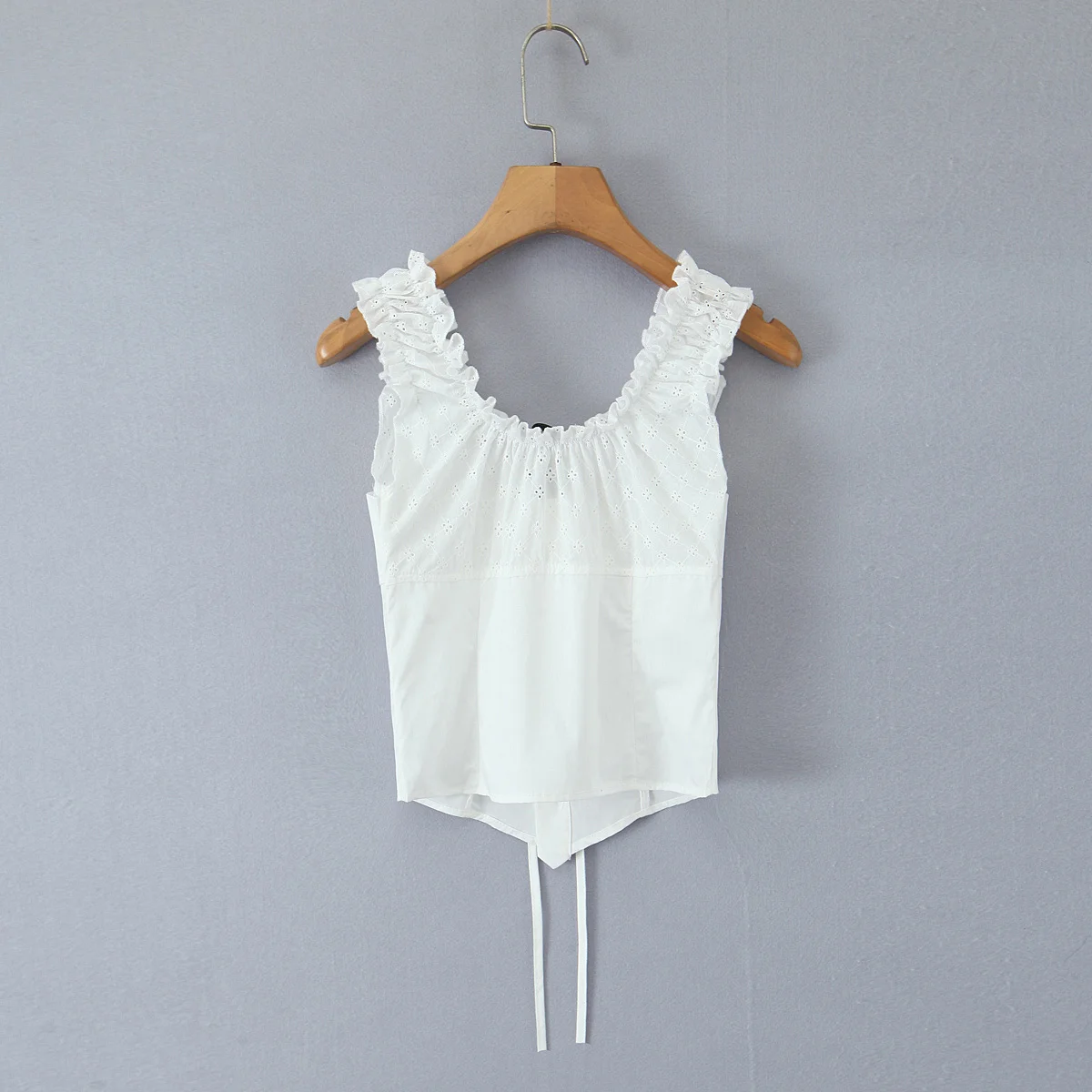 Dave&Di Minimalist White Sleeveless Shirt French Elegant Country Style Lace Cotton Shirt Top Summer Blouse Women Tops