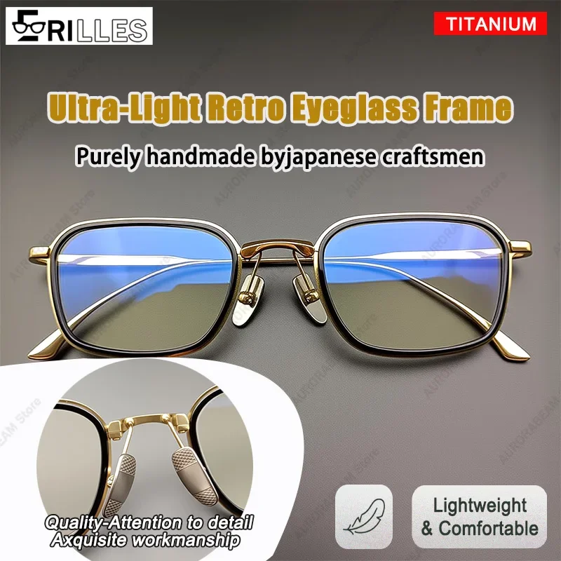 

12g Japanese Titanium Glasses, Square Full Frame Blue Light Shield, Ikigai Comfort for Stationery Shops, Handcrafted Minimalism