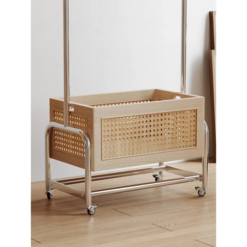 رف المعاطف من الأرض إلى السقف، شماعة من القرون الوسطى، رف تخزين ملابس غرفة النوم، سلة تخزين من الخشب الصلب بعجلة صامتة #2