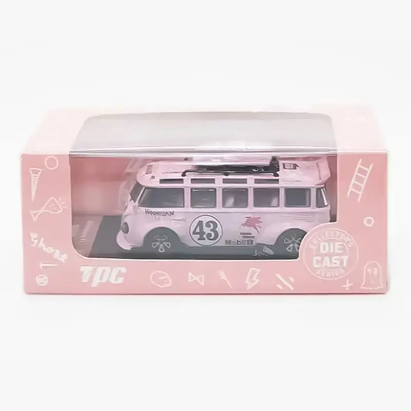 

Diecast Metal Car TPC 1/64 Pink VW T1 Van Bus #43 Hoonigan Sports Model Bus