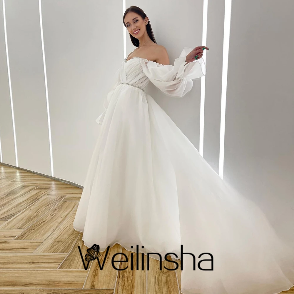 Maßgeschneiderte Weilinsha Sweetheart Organza Brautkleider für Frauen Perlengürtel 2023, elegante schulterfreie Brautkleider Robe De