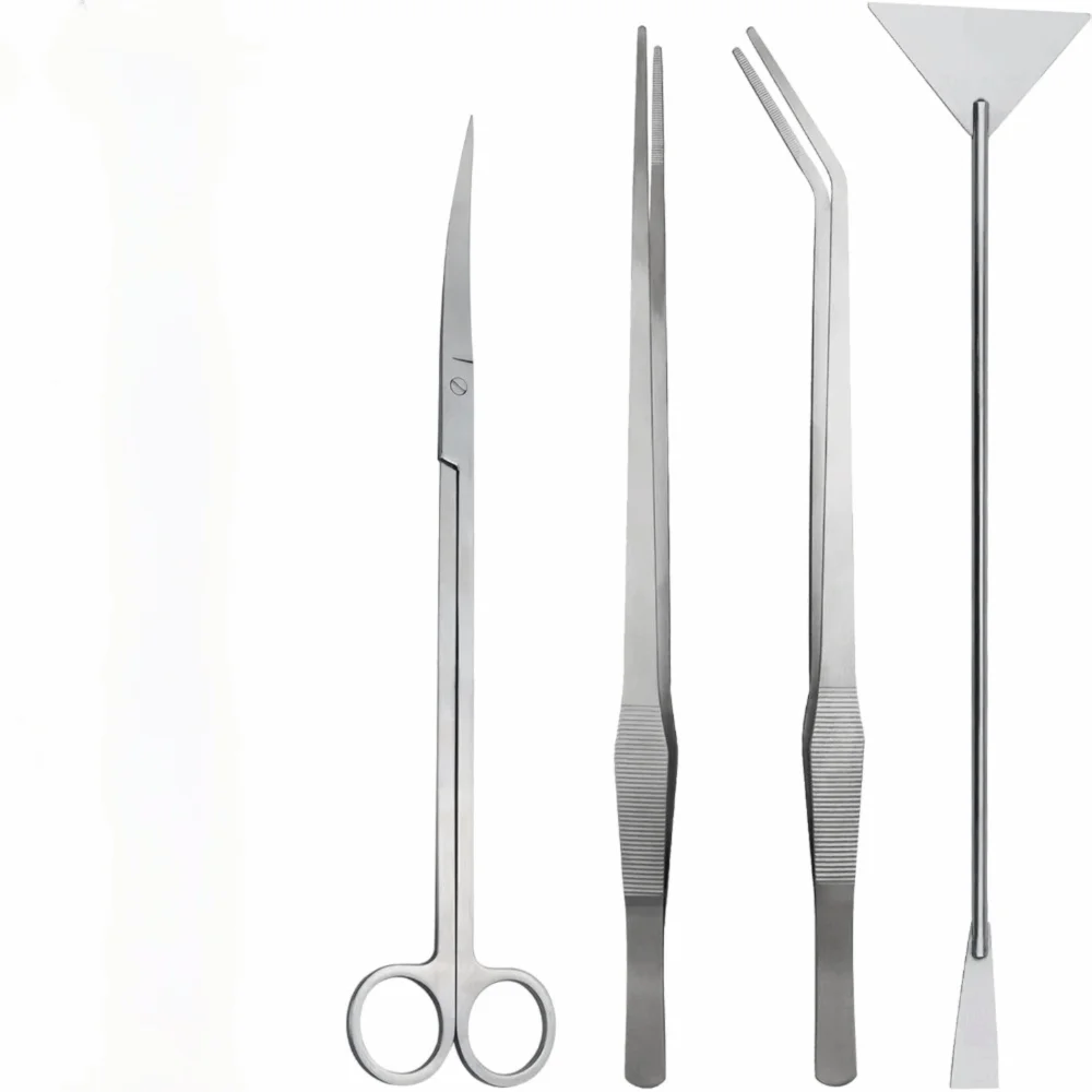 4pcs 4 in 1 Kit Aquarium Aquascape Tools Kit Anti Rust Feeding Tweezers Aquatic Plant Tools Curved Scissors