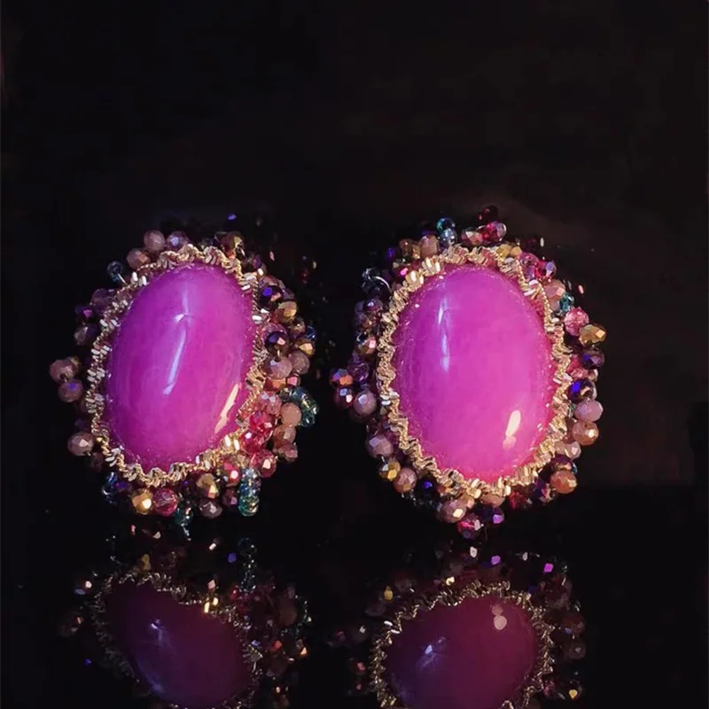 Crystal Oval Earrings for Women Fashion Retro Inlaid Rhinestone Stud Earrings High-grade Statement Jewelry Party Gift