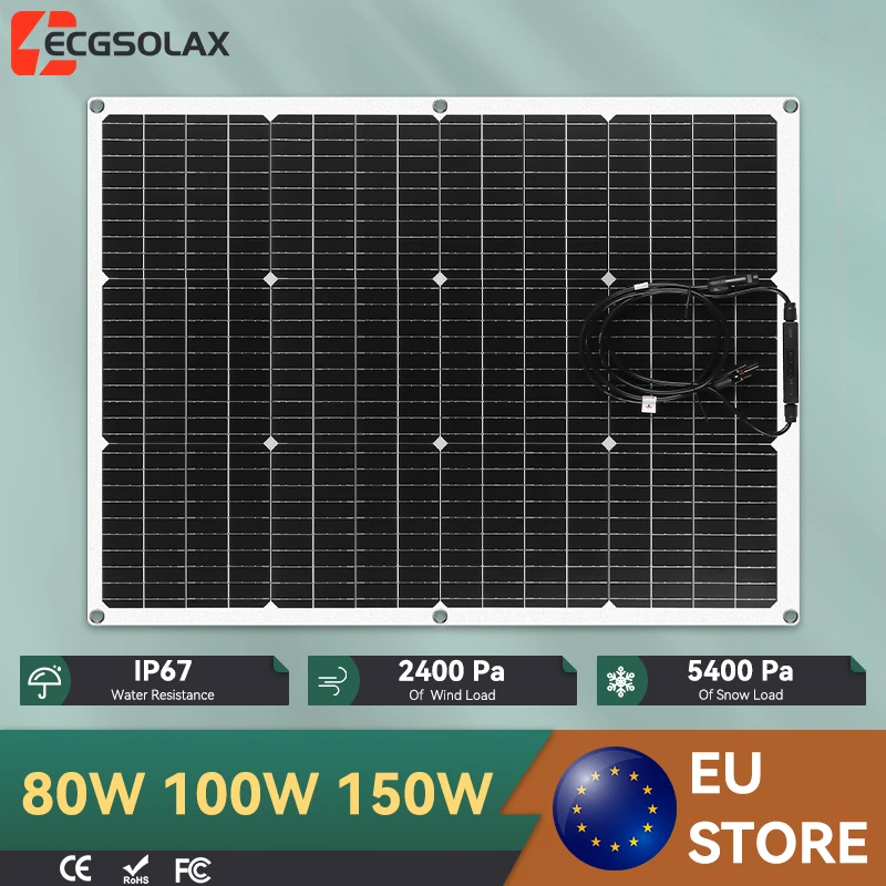 Panneaux solaires ECGSOLAX 80W 100W 150W, cellules solaires flexibles portables, kit de plaques solaires pour camping-car, voiture, système solaire domestique