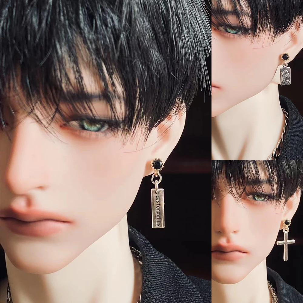 D09-P094 children handmade toy uncle ID75 soom hid BJD Doll Accessories silver cool earring 1pcs