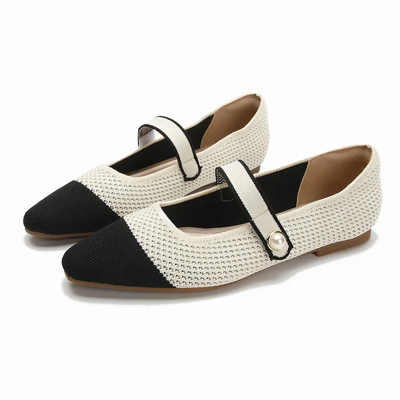 Sapato de balé para mulheres, Sapatos Mary Jane, Sapato de malha Square Toe Flats, Mocassins de praia casuais, Meia moda