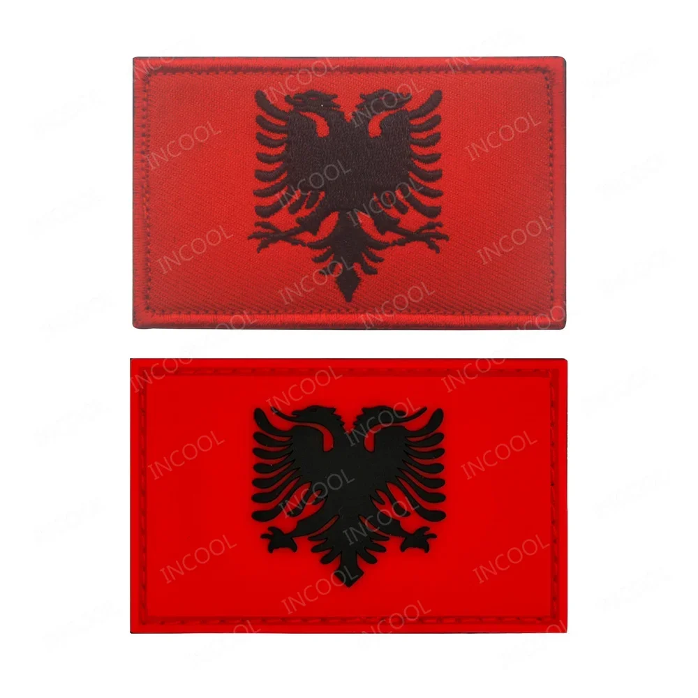 Albania PVC Rubber Flag Patch Albanian Flags Embroidered Patches Shoulder Hook Loop Decorative Appliques For Clothing Backpack