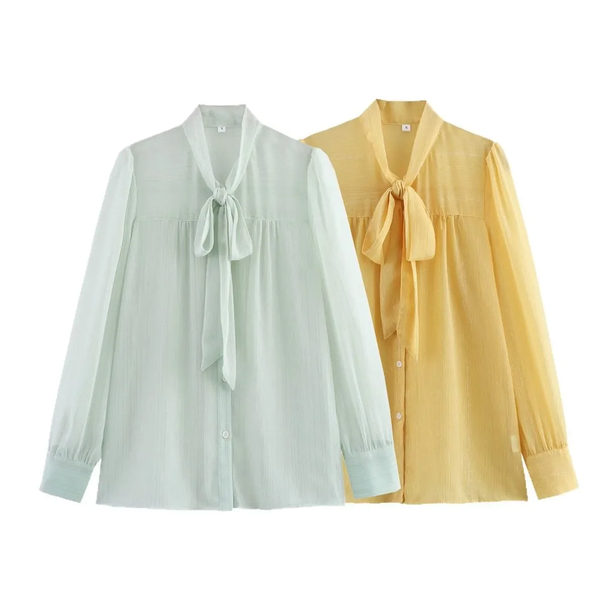 

New 2025 spring Fashionable Lightweight Long Sleeve Shirt Women's Simple Stylish Two Color Draping Shirt V-neck Bubble Sleeve