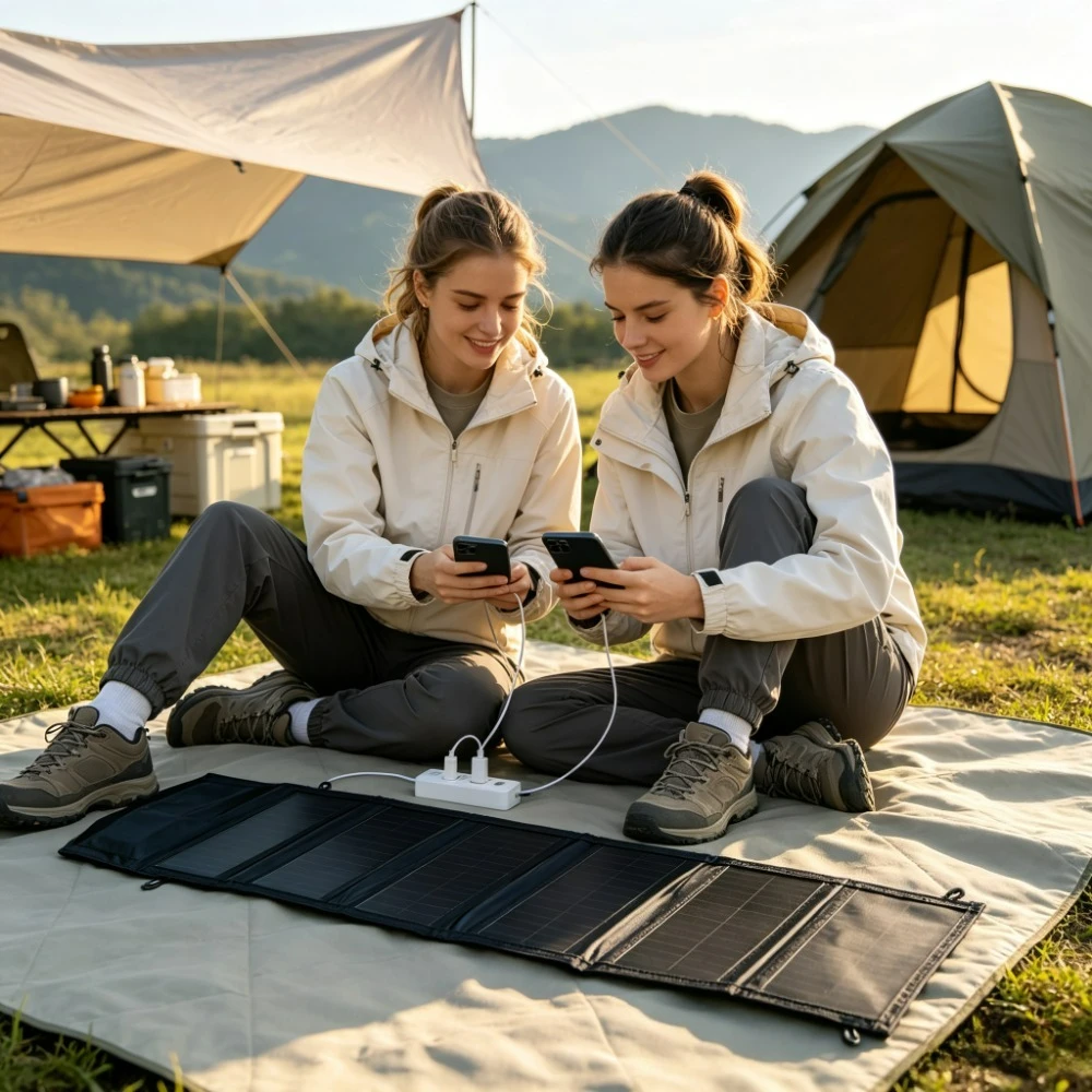 Portable Foldable USB Solar Panel 25W 100W IP65 Waterproof Solar Charger Built‑in Cable Storage Pocket for Hiking Beach RV Van