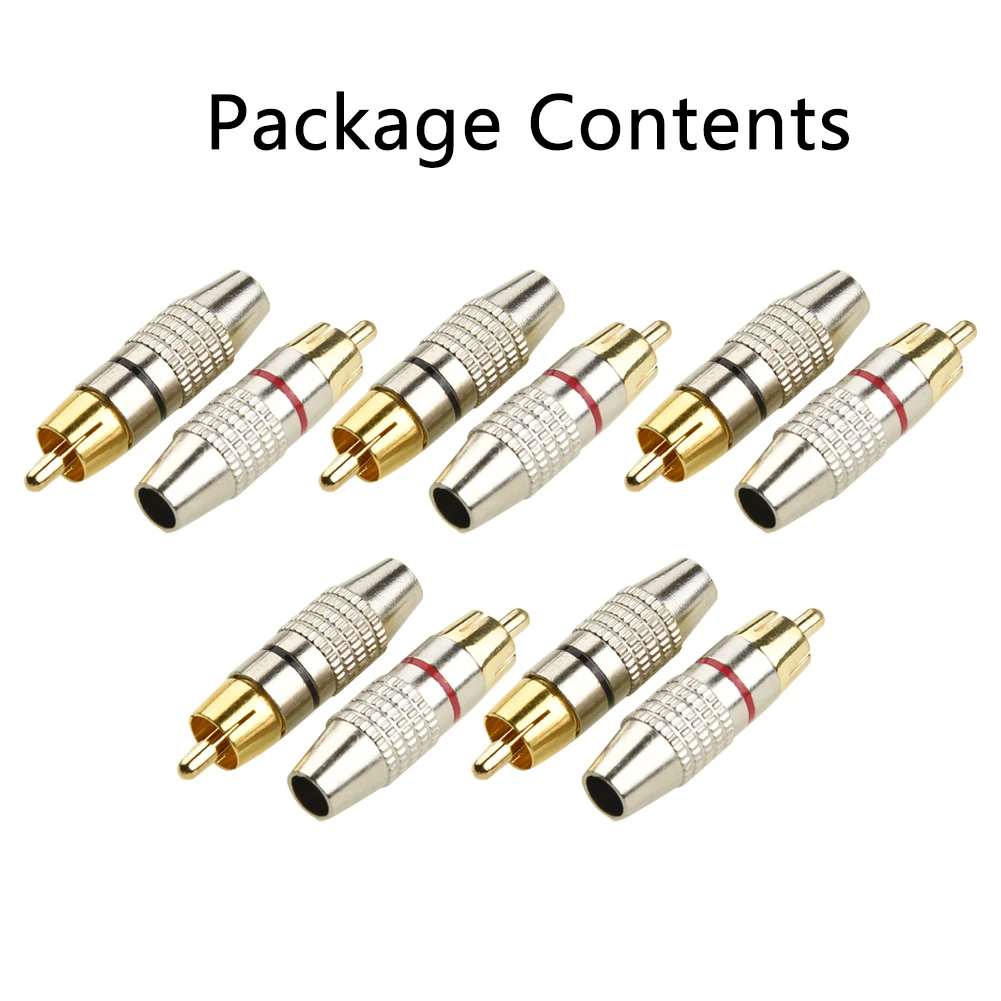 10pcs RCA Male Plug Audio Video Locking Cable Connector Gold Plated 11 * 45mm DVD Conversion TV Adapter Home Audio Accessories