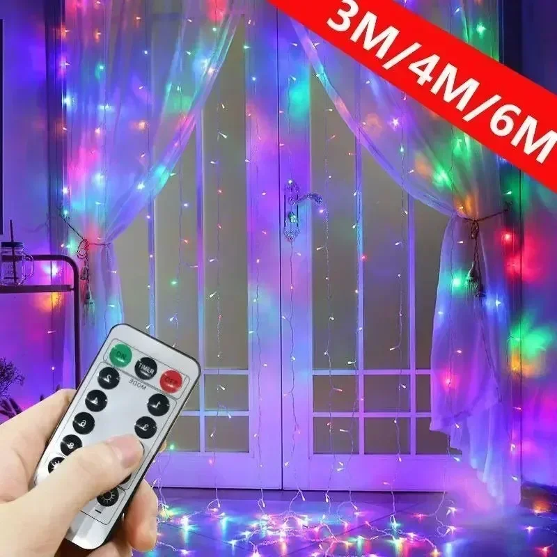 LED Fee String Vorhang Lichter 6 m/3 m Neue Jahr Lampe Weihnachten Lichter 8 Modus Fernbedienung USB girlande Weihnachten Dekor Für Home Urlaub – Detail 4