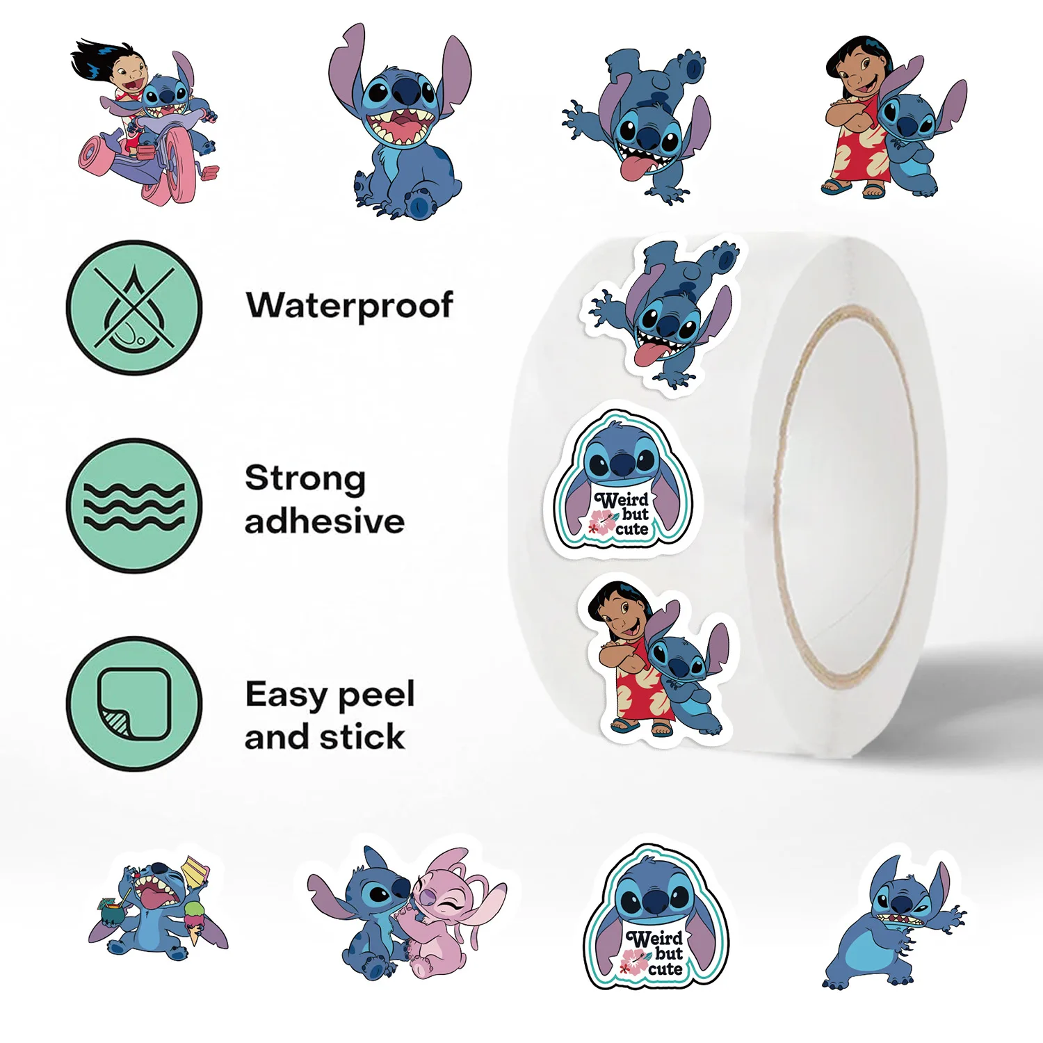 1000 uds/rollo de pegatinas de sellado de punto de dibujos animados de Disney DIY PVC pegatinas para ordenador portátil decoración Stiker juguetes de regalo de recompensa