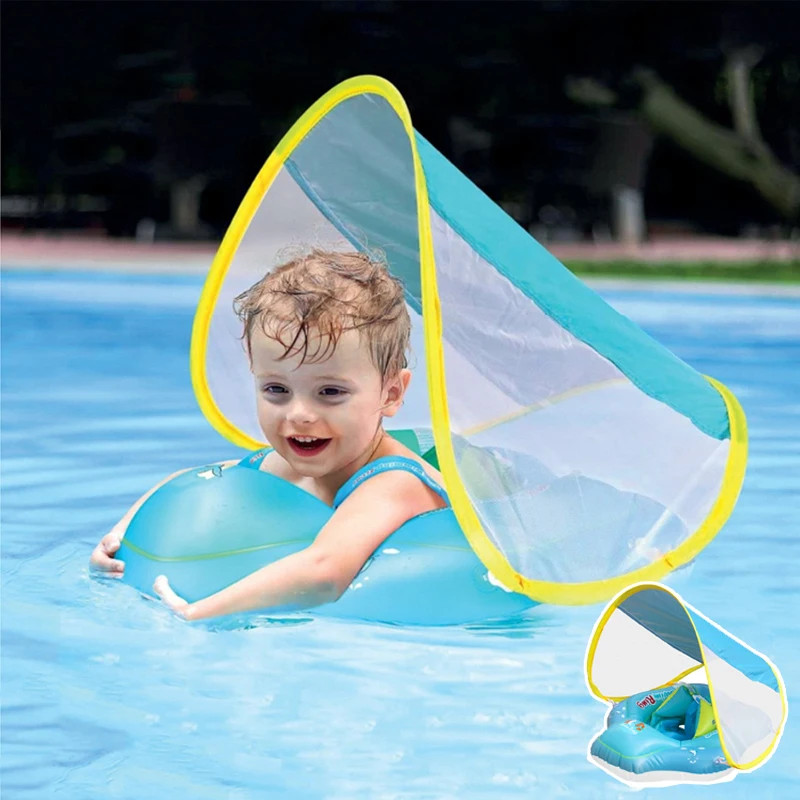 Flotador de natación para bebé, flotador inflable para natación, anillos, entrenador de natación impermeable, flotador de piscina con dosel solar para niños