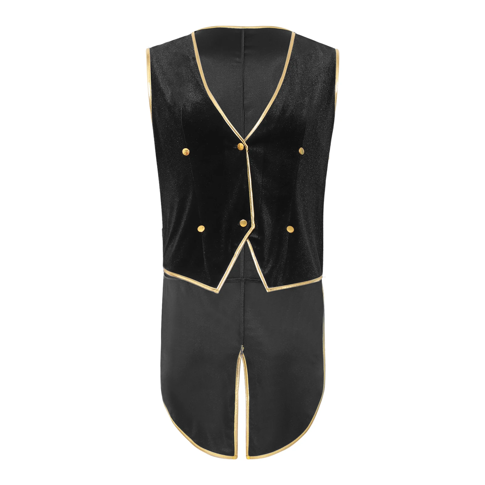 Men Retro Medieval Velvet Tailcoat Vest with Metallic Shiny Trims V Neck Button-down Blazer Waistcoat for Halloween Cocktail