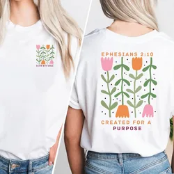 Boho flower Christian t Shirt Women Bible Verse Tshirt Created for a Purpose Jesus Apparel Floral T-Shirt Graphic Tee Christian