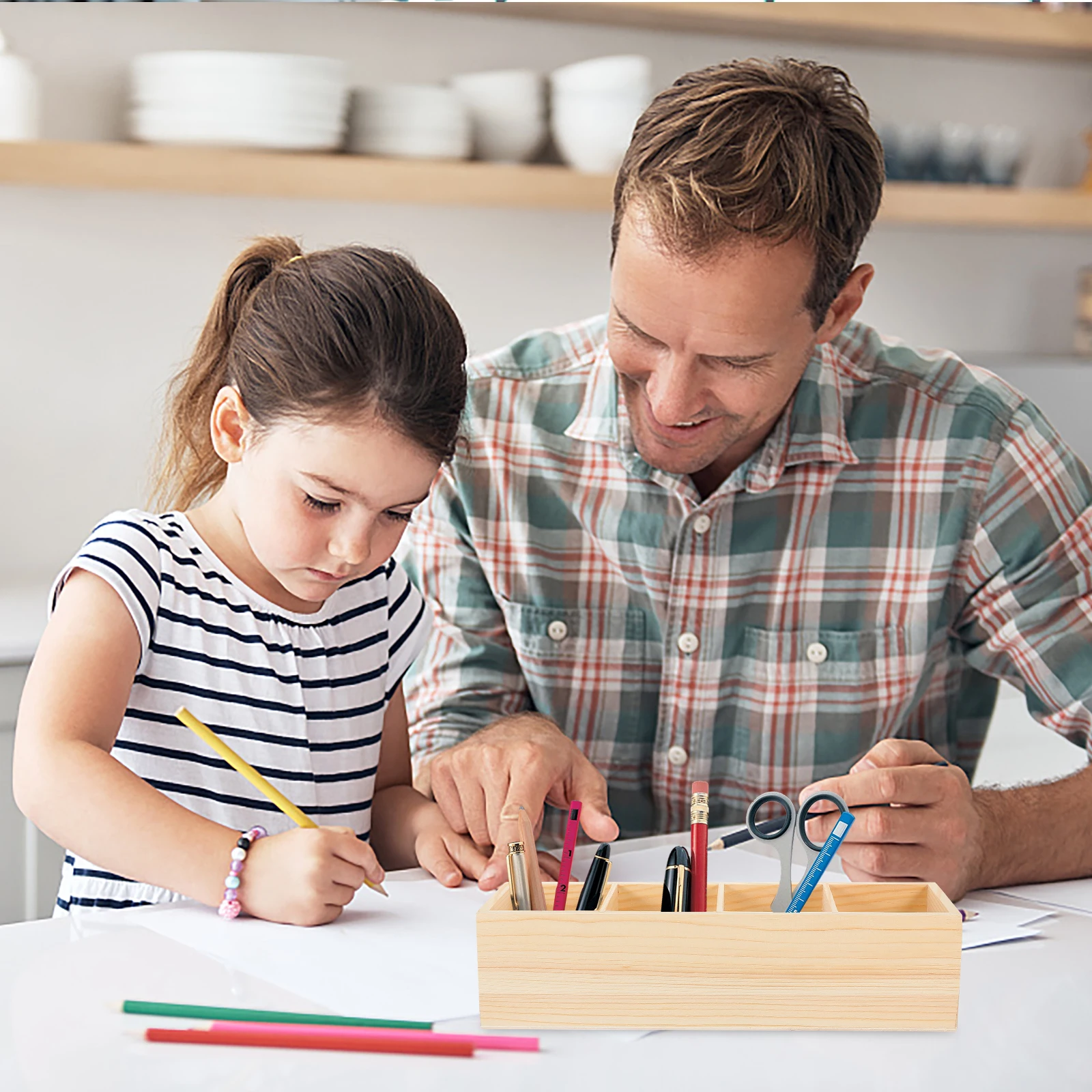 

Pine Wood Pen Holder Storage Box Multi Compartment Desk Organizer Brush Holder Wooden Pencil Organizer Office Supplies