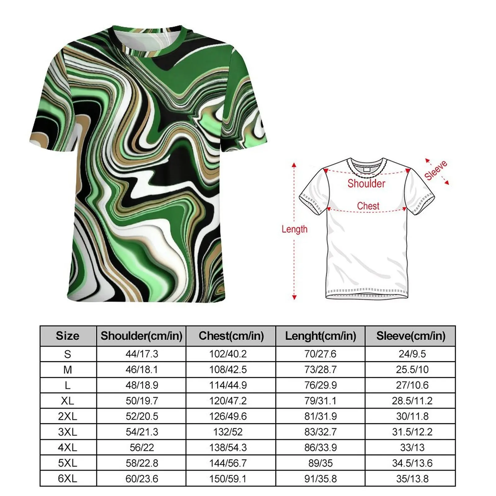Men Green Retro Liquid Marble T Shirt  Vintage T Shirts Short Sleeve Printed Tops Cheap Summer Streetwear Plus Size Clothing