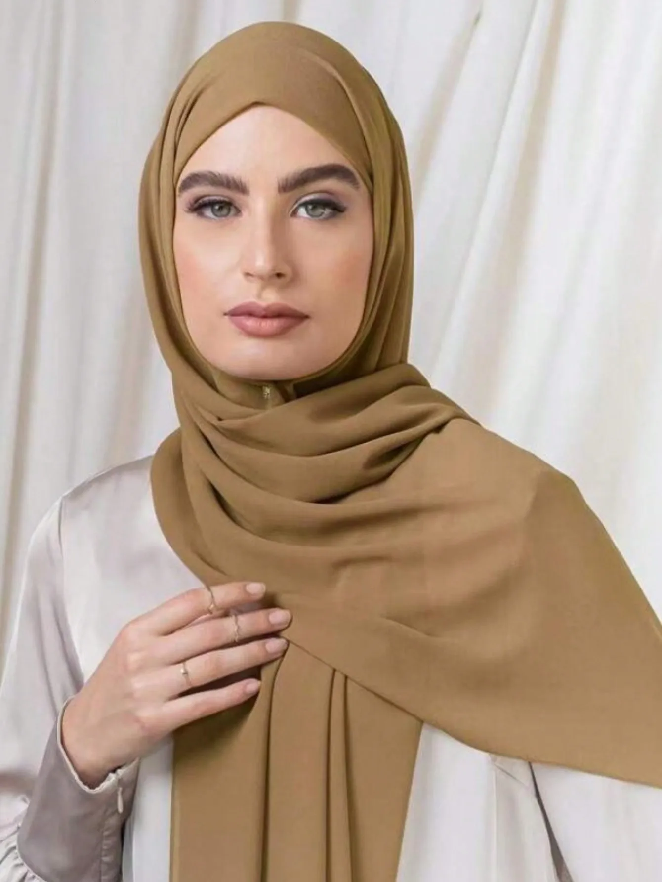 

1pc solid color chiffon bubble headscarf, women's fashionable headscarf, soft long scarf, scarf