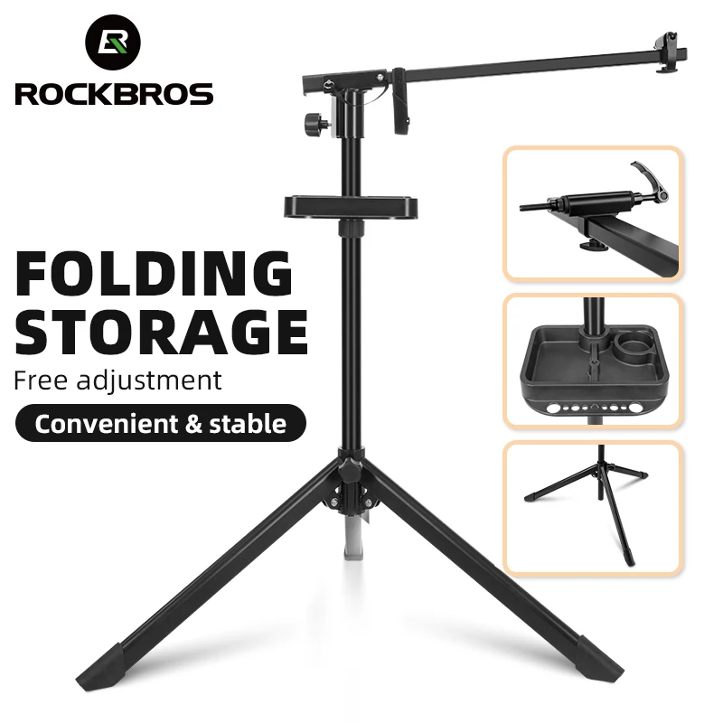 ROCKBROS Bicycle Repair Racks Aluminum Adjustable Foldable Bike Repair Stand Tool Tray Maintenance Storage Cycling Works Stand