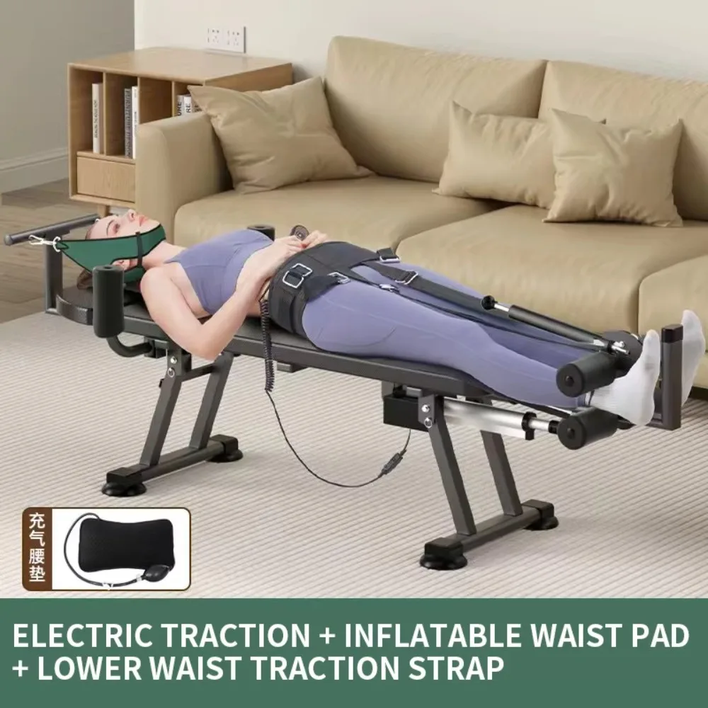 Electric Height Increase Cervical Lumbar Traction Inversion Table Spine Stretcher Decompression Therapy Home Fitness Machine