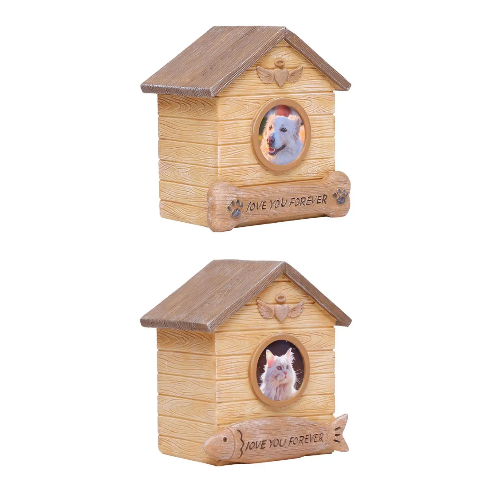 Pet Urn Pet Memorial Box with Photo Slot Decorative Hand Carved for Dogs and