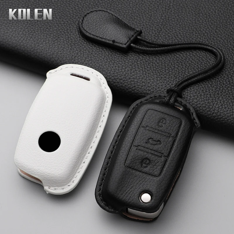 Leather Car Key Case Cover Shell Fob For VW Volkswagen Polo Tiguan Passat B5 B6 B7 Golf 4 5 6 MK6 Jetta Lavida For Skoda Octavia