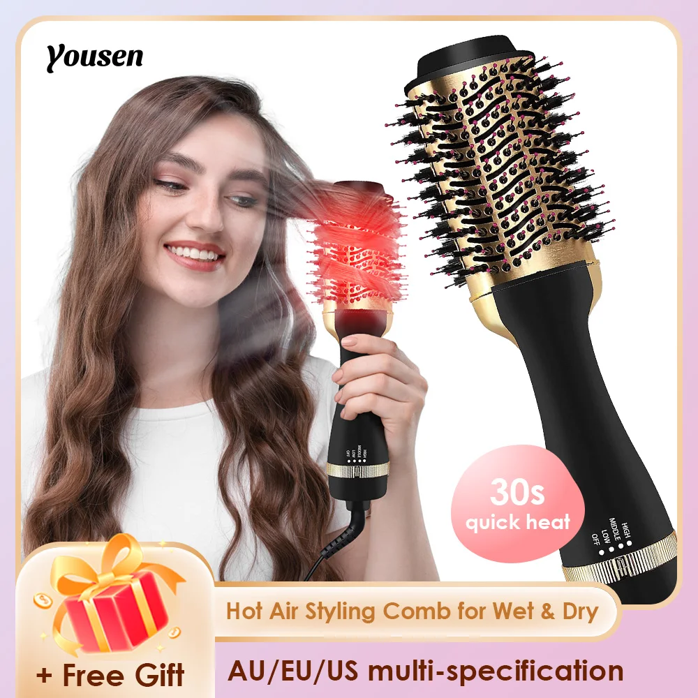 

2024 Upgraded Gold Hot Air Comb Wet & Dry Rolling Straight Multi-Purpose Ladies Comb Drying Styling Comb Durable & Portable