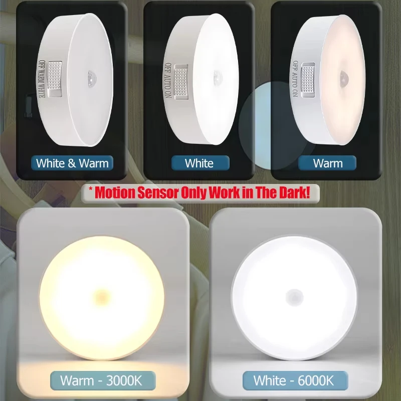 Type-c Rechargeable Motion Sensor LED Night Light for Kitchen Bedroom Stairs Hallway Cabinet Closet - Energy Efficient - view 3
