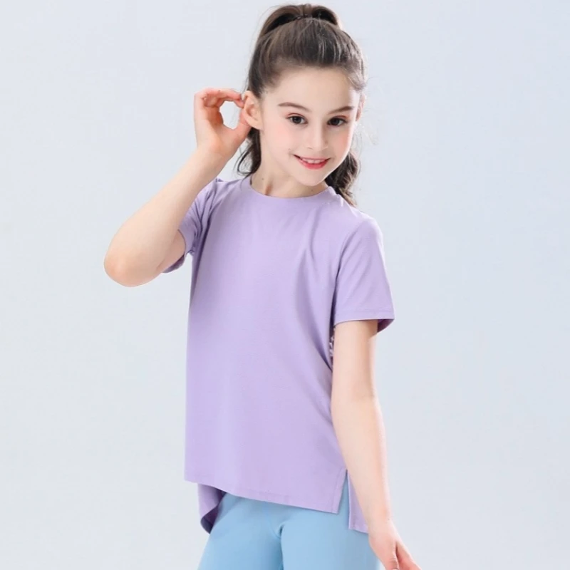 Youth Girls Athletic Shirts Quick-dry Children's Sports T-shirts Kids Short Sleeve Yoga Shirt Running Tee Workout Activewear Top