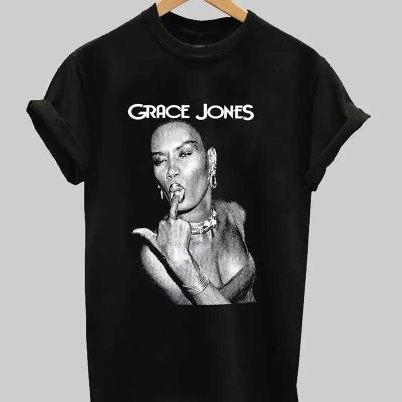 Grace Jones Black Cotton All Size T Shirt For Family