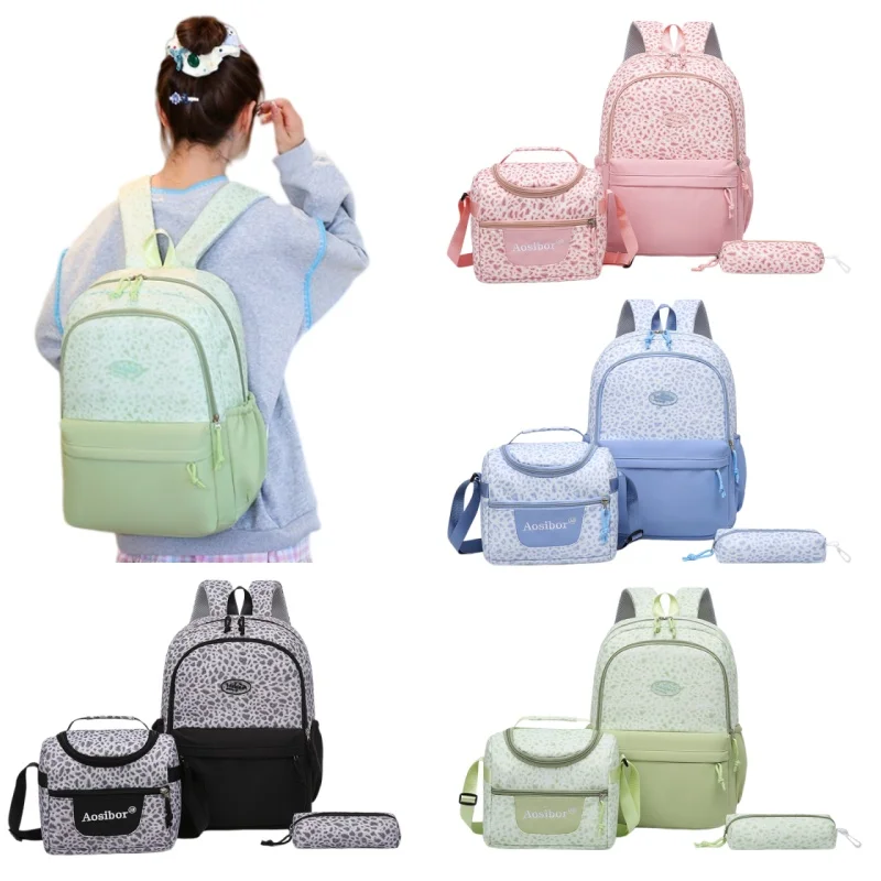 

Backpack For Women With Leopard Print Print Lunch Bag Pencil Case Set Large Capacity Student Backpack Outdoor Leisure Travel Bag
