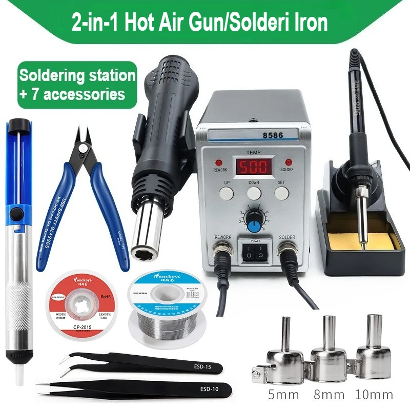 

2 in 1 Upgraded Soldering Iron Station 8586 Intelligent LED Digital Display Hot Air Gun Temperature Correction & Sleep Function