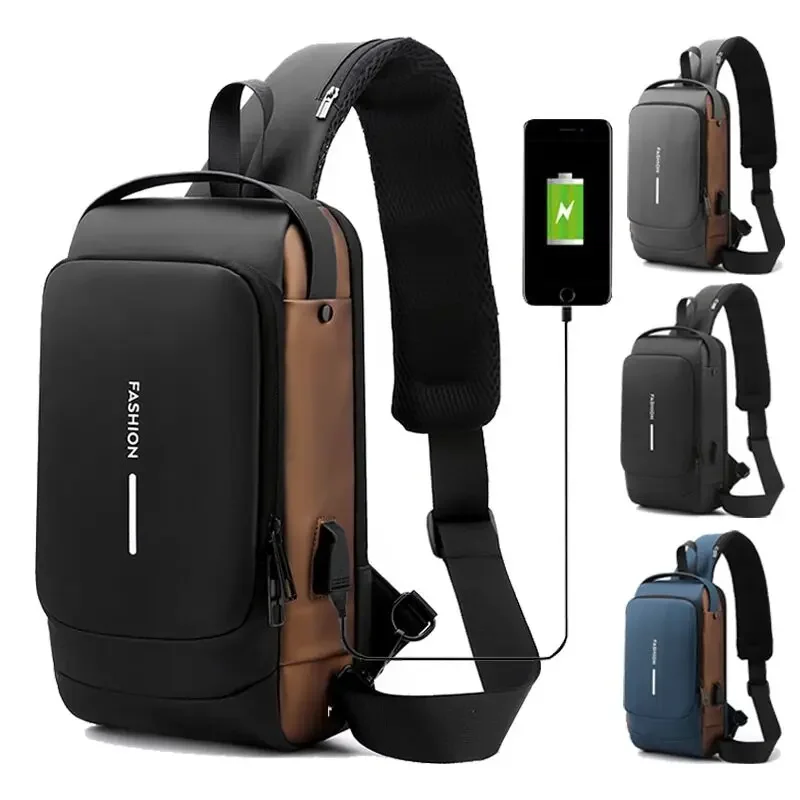 Designer Men Multifunction Anti-theft USB Shoulder Bag Crossbody Travel Sling Bag Pack Messenger Chest Bag Luxury Brand Fashion