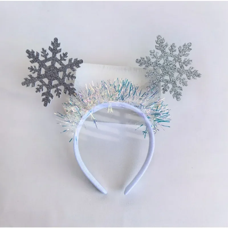 Aro decorativo para el pelo con lentejuelas y copos de nieve blancos para niños, diademas navideñas, accesorios para el cabello y accesorios para el cabello, regalos