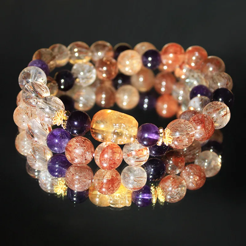 الذهب الأسود سوبر سبعة كريستال سوار أوروغوايا الجمشت الطبيعي دائرة مزدوجة Ins محظوظ جميع النواحي بوتيك سلسلة اليد الفاخرة #4