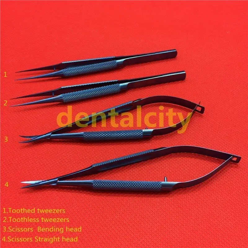 12.5cm titanium Ophthalmic surgical instruments Scissors+Needle holders+Tweezer 8pcs/set