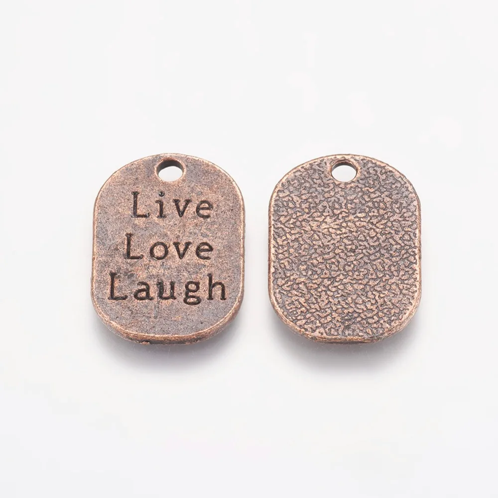 20pcs style Flat Oval Carved Word Live Love Laugh Pendants Cadmium Free Nickel Free Lead Free Red Copper 26x17.5x1mm Hole: 3mm