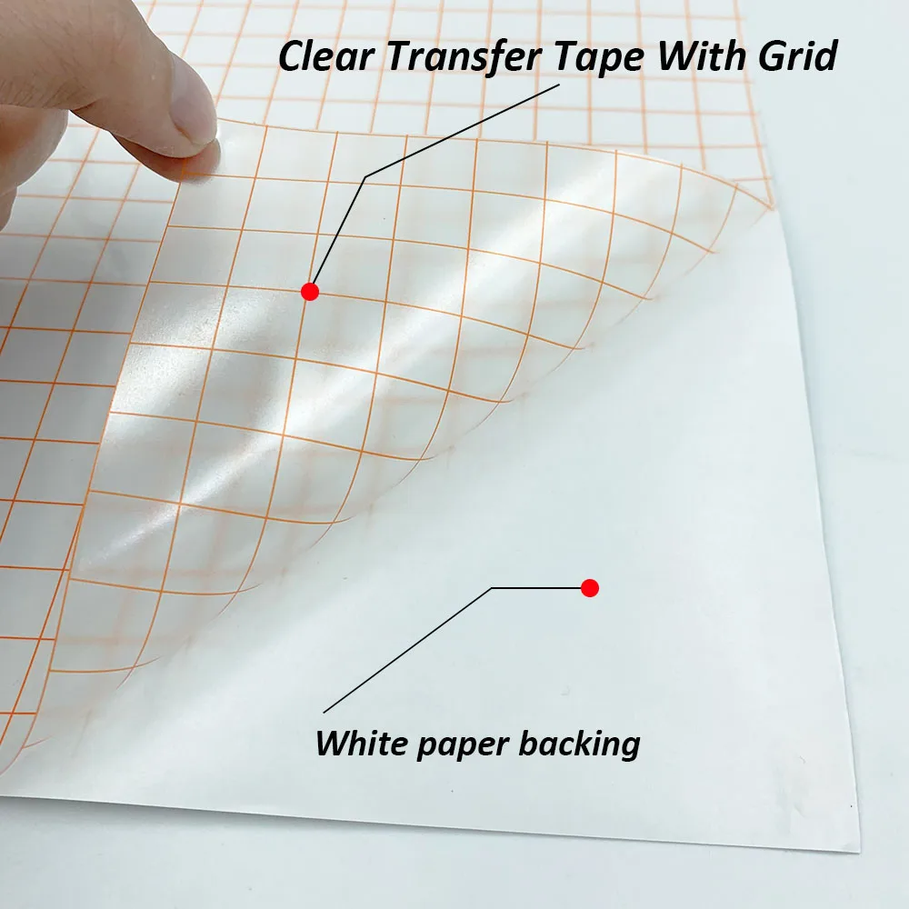 12in x 196in Mid-Low Tack Adhesive Vinyl Application Transfer Parper Tape Clear Alignment Grid for Car Wall Craft Art Decal DIY