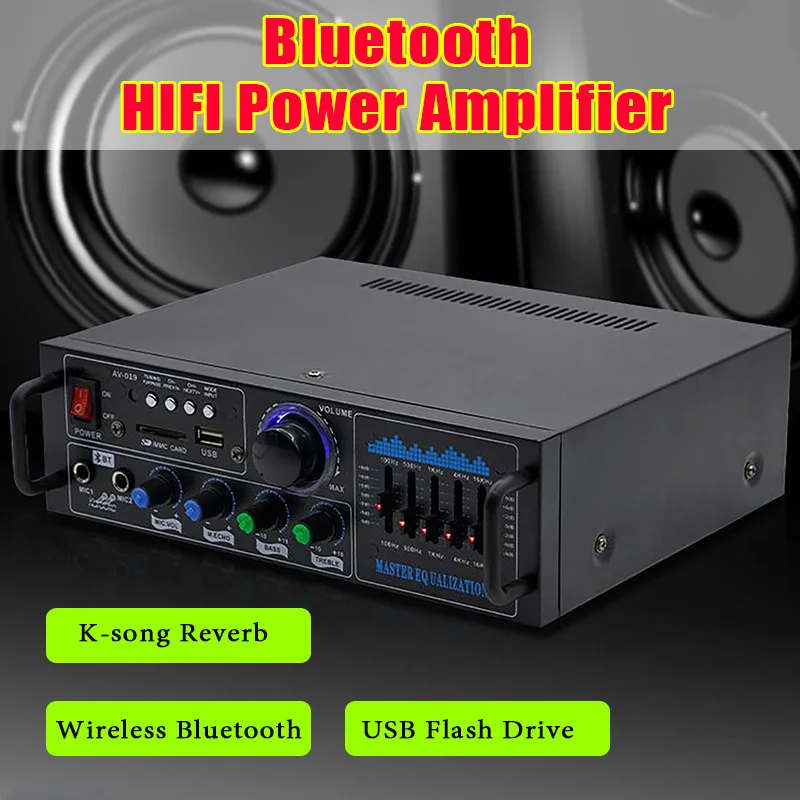 

High Power Bluetooth Power Amplifier 2.0 Channel HiFi Amplifiers Bass & Treble Adjustment Physical Equalization For Home Karaoke