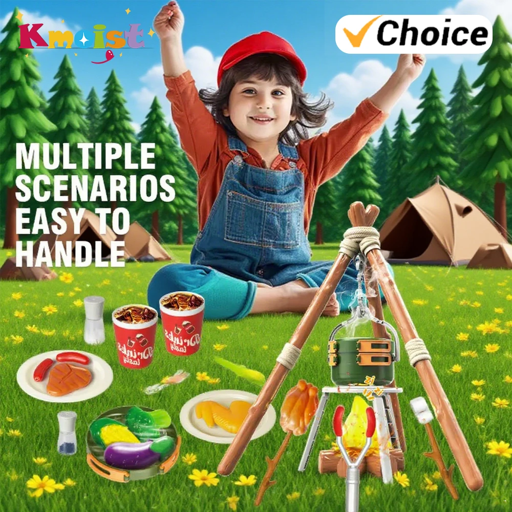 51 peças simulado fogueira acampamento piquenique conjunto crianças brinquedos brinquedo educativo luzes elétricas música jogar casa presentes de natal