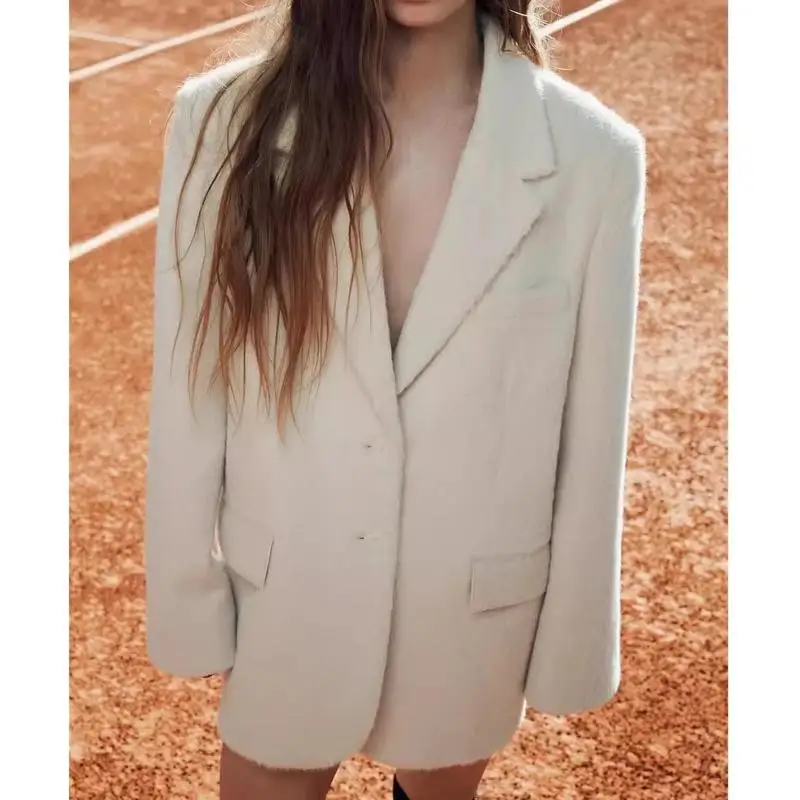 

Autumn Winter New Sle Women's Long Sve Faux Fur Effect Suit Jaet Casual Loose Fit Rigid Structure Versatile Faion