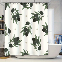 White Shower Curtain with Green Olive Branches Modern Bathroom Decor for Home Decoration Bathtub Liner Waterproof Fabric Customi